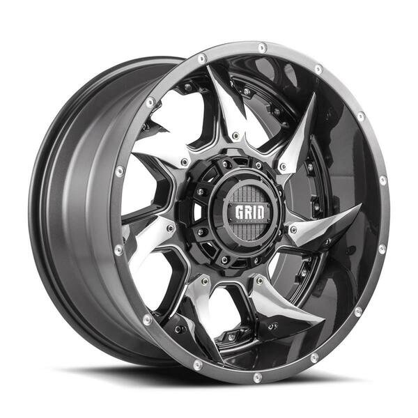 18 x 9 in. Gloss Graphite with Silver Inserts Wheels, Grid Wheels, Mfr#: GRW-1189237G18